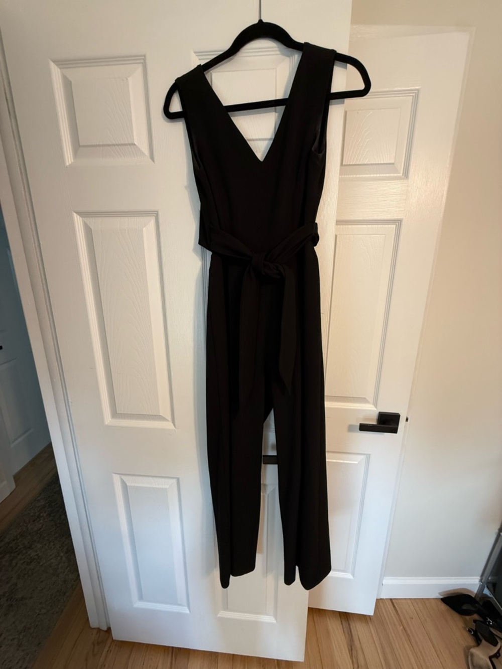 Calvin Klein Black Sleeveless V-Neck Tie-Waist Jumpsuit